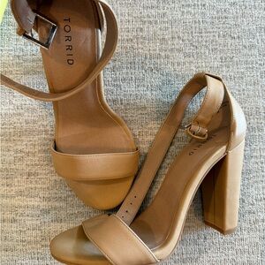 Torrid Tan Block Heel Sandals with Ankle Strap